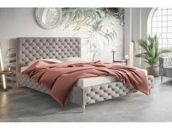 Emporius Polsterbett 160x200 Felix - Bettkasten, Lattenrost, Glamour Doppelbett, Kopfteil - Schlafzimmerbett Chesterfield, Velvet (Hellgrau - Amor Velvet 4318)