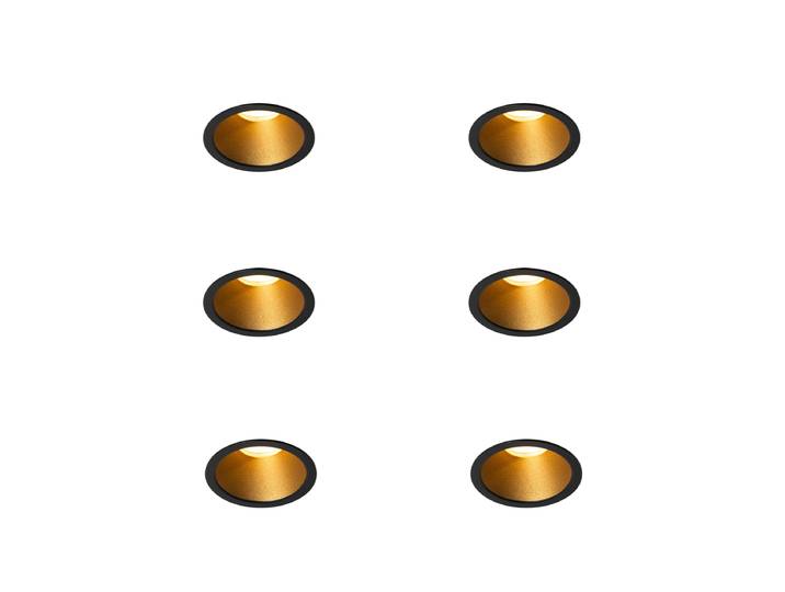 Lot de 6 Spots Encastrables Modernes Noirs avec Intérieur Doré