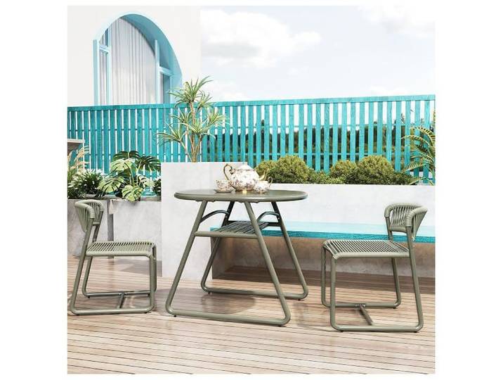 Ensemble bistrot extérieur - Table ronde 80cm 2 chaises métal - Compact
