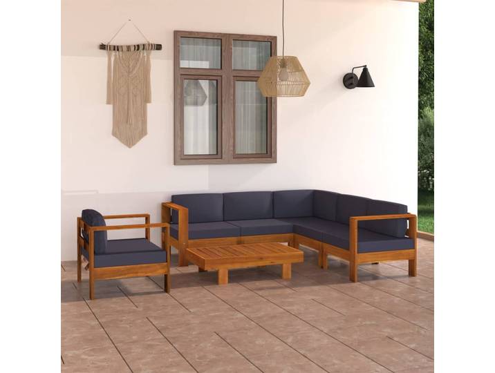 vidaXL 7-tlg. Garten-Lounge-Set mit Dunkelgrauen Auflagen Akazienholz