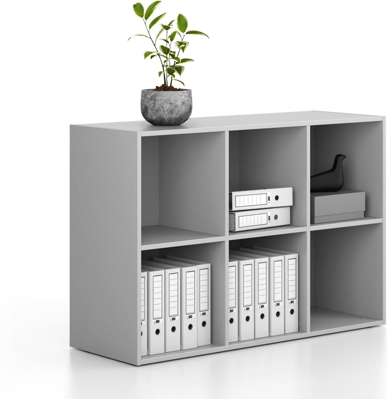 B2B Partner Bücherregal FRAME, niedrig, 3 Reihen, 881 x 1299 x 450 mm, grau