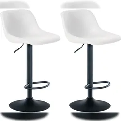 DELUKE 2er Set Barhocker HODOR - Kunstleder Weiß 43x49x79 cm | Barstuhl Höhenverstellbar Mit Lehne Drehbar Tresenhocker Tresenstuhl Kneipenhocker