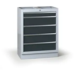 Werkstatt-Schubladenbox für G2-Arbeitsplatte, 5 Schubladen, 680 x 455 x 910 mm, Graphit