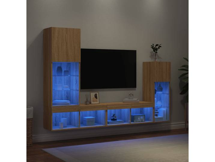 vidaXL 4-tlg. Wohnwand mit LED-Beleuchtung Sonoma-Eiche Holzwerkstoff