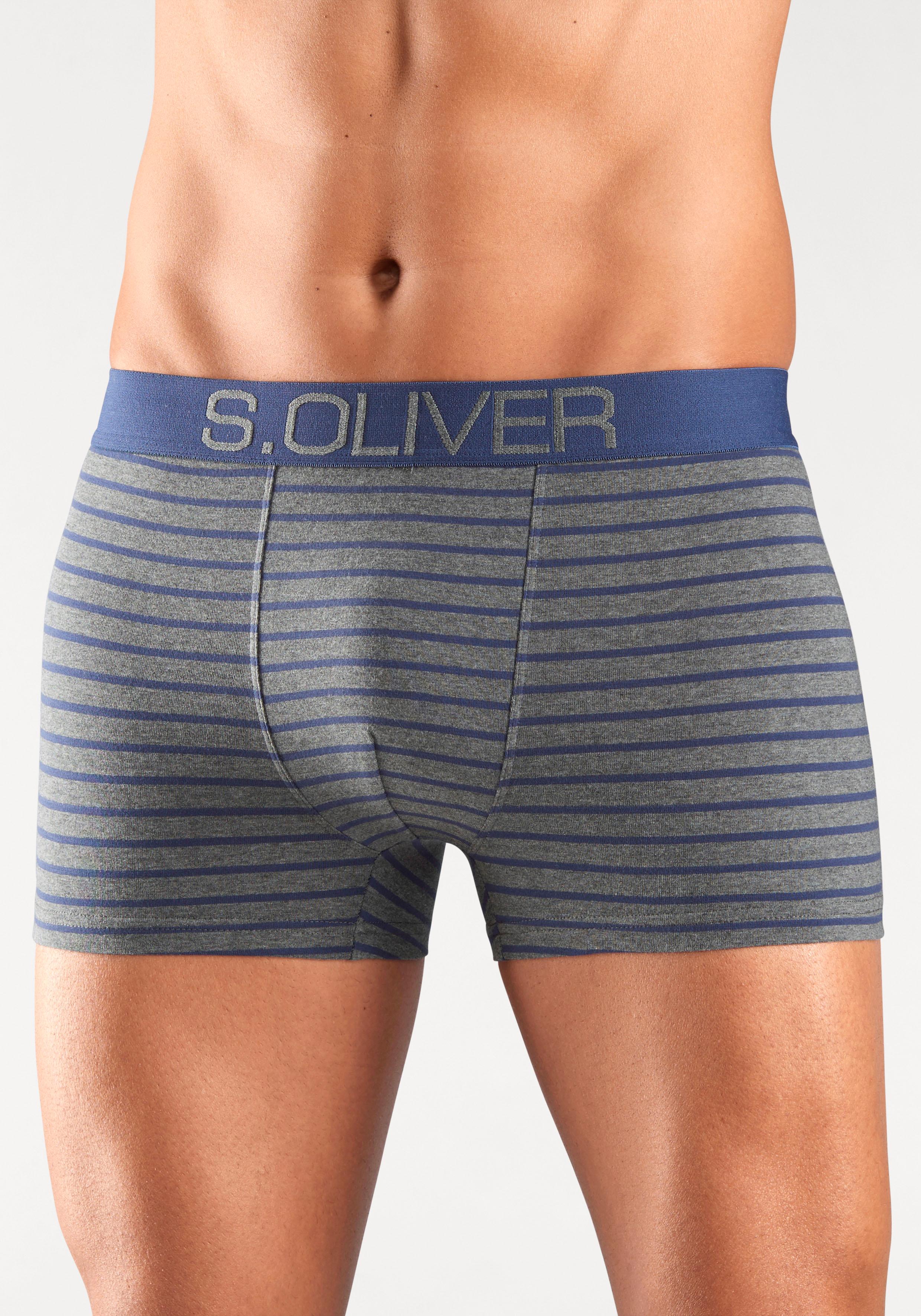 Boxer S.OLIVER "Boxershorts für Herren", Herren, Gr. M, 4 Stk., bunt (grau, anthrazit, gestreift, grau, bordeaux, gestreift, grau, blau, gestreift, grau, khaki, gestreift), Jersey, Obermaterial: 92% Baumwolle, 8% Elasthan (LYCRA), gestreift, körpernah, Un