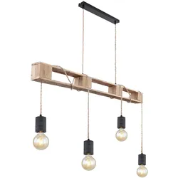 Hängeleuchte aus Holz Metall Decken Pendelleuchte 4 flammig Hanfseil Hängelampe verstellbar, 4x E27, 121x10x120cm, Wohnzimmer Esszimmer