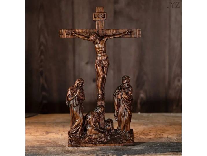 Croix Vintage, artisanat en bois de jésus, icône de bureau, ornements muraux suspendus