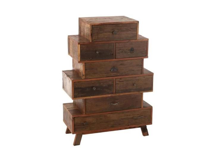 Chiffonnier 8 tiroirs 76x35x109 cm en bois recyclé marron