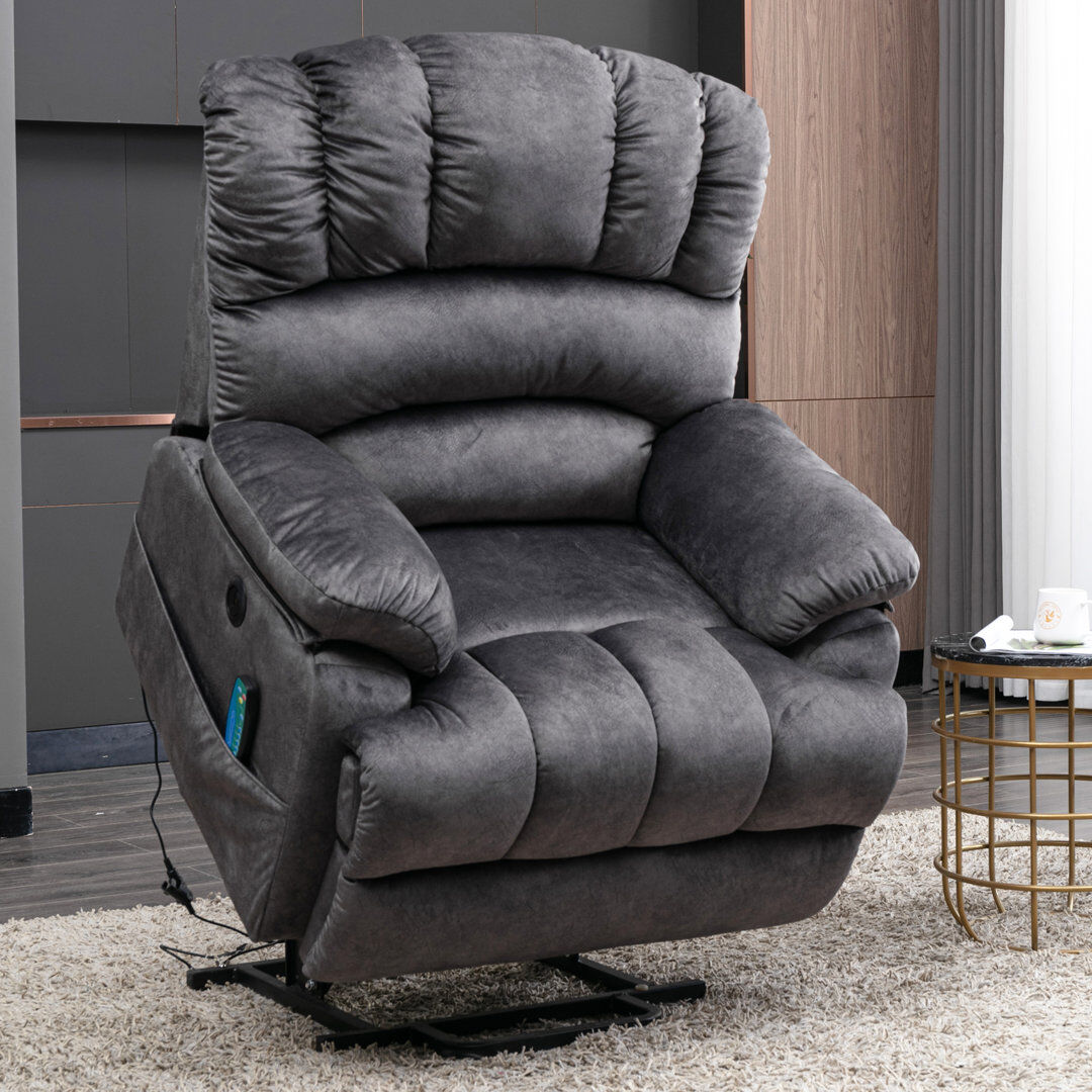 Ebern Designs Mabell 103cm Wide Lift Assist Standard Recliner with Massager Gray 106cm H X 103cm W X 100cm D