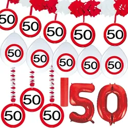 50. Geburtstag Verkehrsschild Party Deko Set rot weiß Mann Frau Partyset