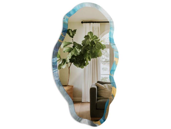 Tulup Spiegel 90x45 cm asymmetrisch mit Druck - Dynamische Wellen, Transparent, Glas, Organisch, 45x90x0.4 cm, Spiegel, Wandspiegel