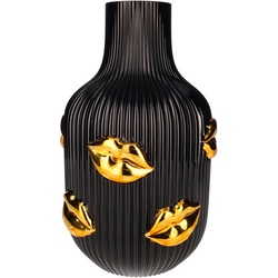 L ́amour Vase mit goldenen Lippen, schwarz, 25cm Höhe