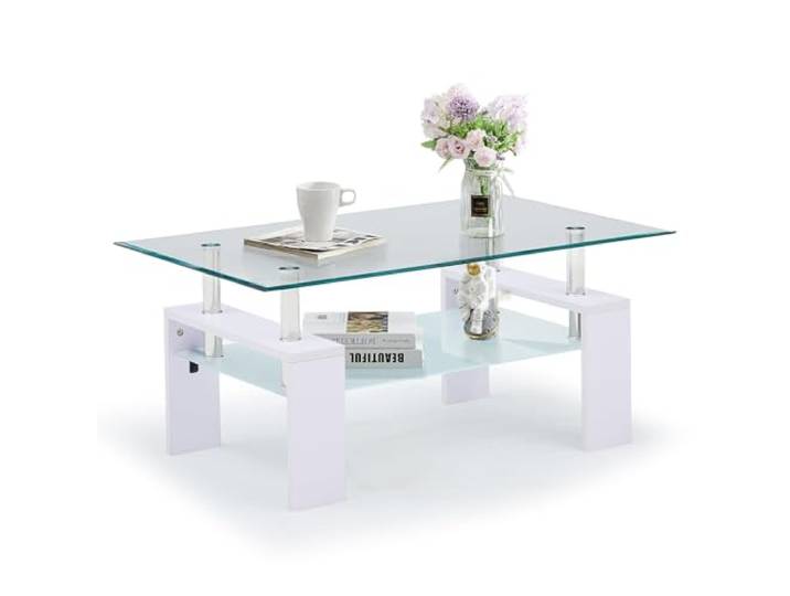 TUKAILAI Couchtisch Glas Modern Rechteckiger Wohnzimmertisch Couchtisch mit unterer Ablage, Beistelltisch Glastisch für Wohnzimmer, Gäste, Empfang, Zimmertisch, Schwarz,100x60x45 cm