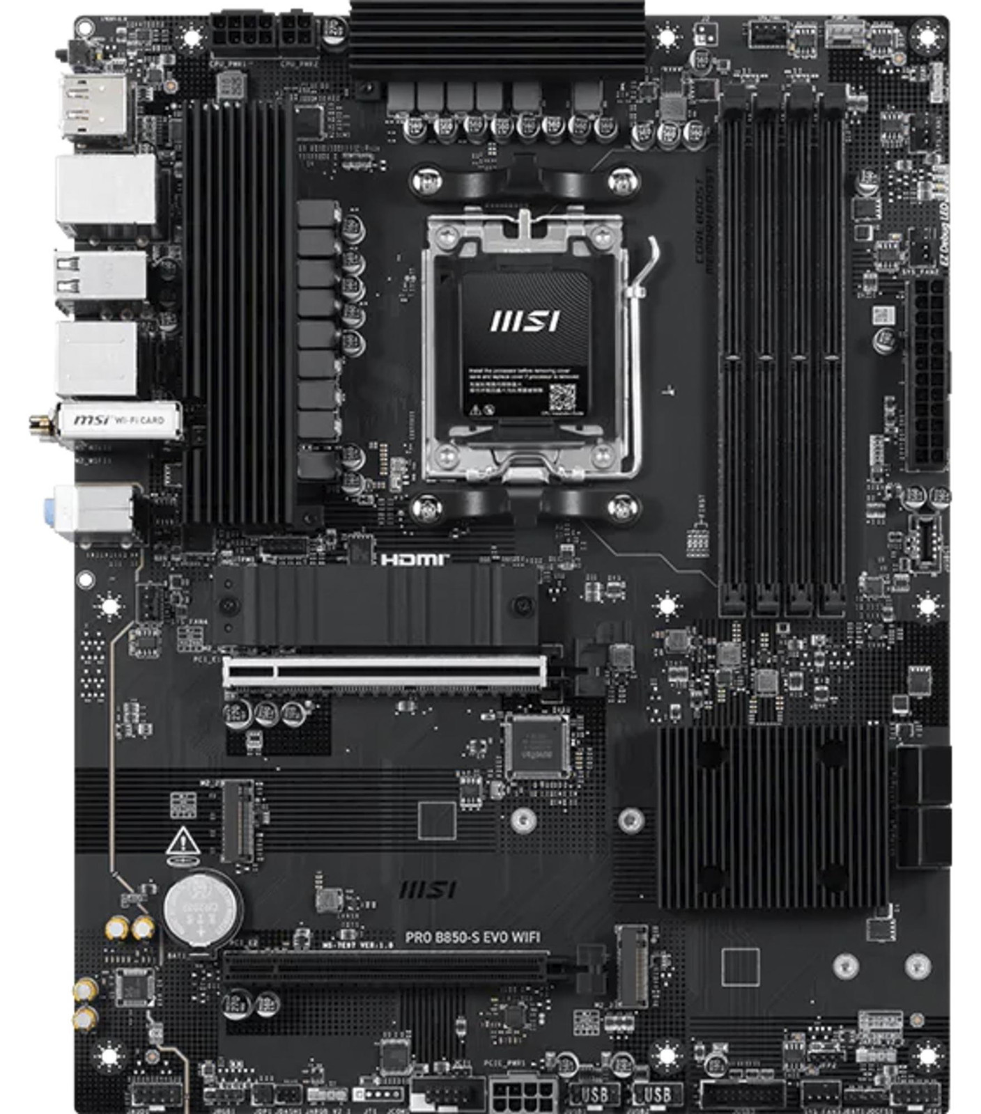 MSI PRO B850-S EVO WIFI moederbord met AM5 socket, 4x DDR5, 4x SATA en 3x M.2
