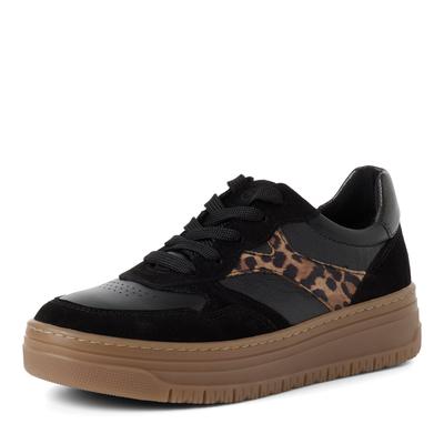 Plateausneaker TAMARIS, Damen, Gr. 40, schwarz, leo, Leder, Lederimitat, unifarben mit Farbeinsatz, Basic, Schuhe Plateausneaker, Freizeitschuh, Plateausneaker im angesagtem Look