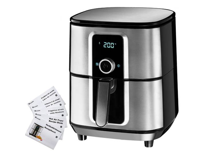 tectake Heissluftfritteuse Ben, inklusive Rezeptheft, silber, Silberfarben, 42.5x37x31 cm, Kochgeschirr, Küchengeräte, Fritteusen