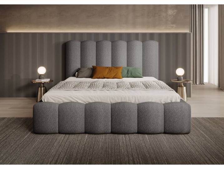 Goldstoff Polsterbett LOFT - Wolkenbett mit hohem Kopfteil (Doppelbett- verfügbar 140x200 160x200 180x200 200x200cm, Stauraumbett - Designerbett mit Bettkasten zum aufklappen), Erhältlich in 4 Größen - Modern & Elegant