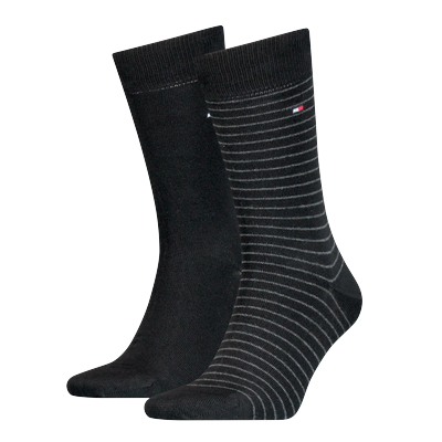 Socken TOMMY HILFIGER "TH MEN SMALL STRIPE SOCK 2P", Jungen, Gr. 39-42, schwarz, Baumwollmischung, Elasthan, Polyamid, normal, Socken Socken, Tommy Hilfiger-Branding