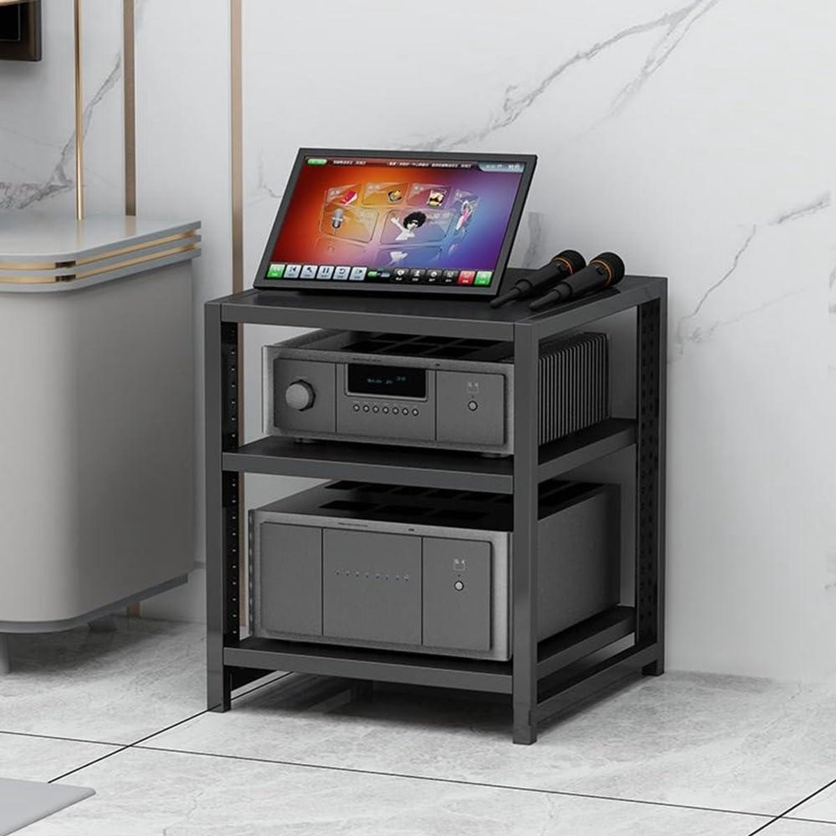 Hifi Rack Stereo Kast met 3 Verstelbare Niveaus - Zwart