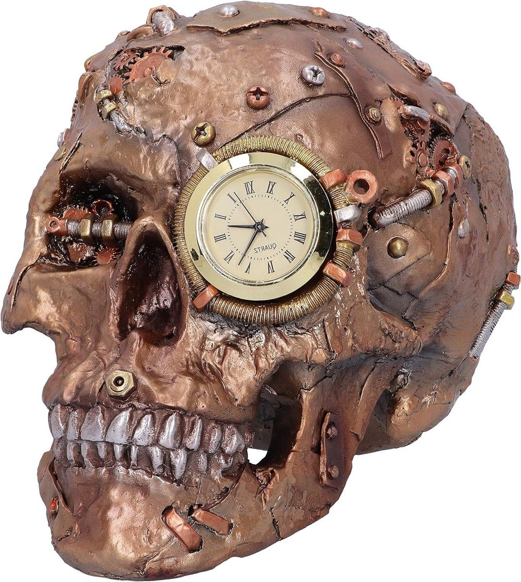 Schedel Beeldje Steampunk Decoratie Brons Hoogte: 19 cm