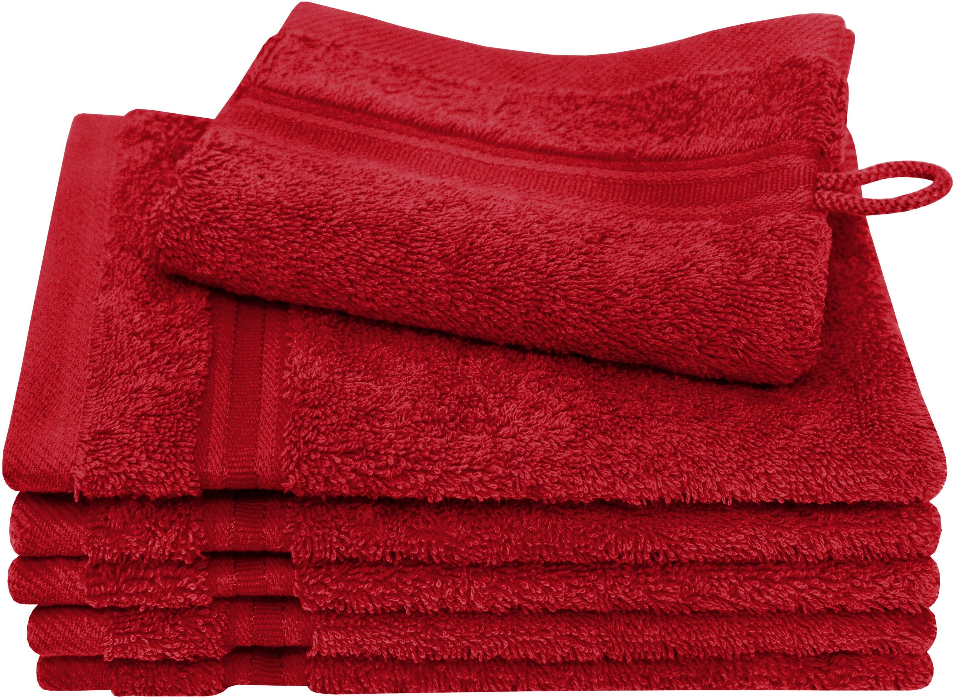Waschhandschuh DYCKHOFF "Siena", rot (granat), B:16cm L:21cm, Frottier, Waschlappen, mit Bordüre