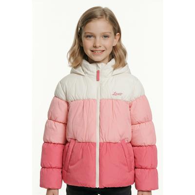 Winterjacke LEVI'S KIDS "LVG COLOR BLOCK PUFFER", Mädchen, Gr. 16 (164), rosa (rapture rose), Web, Obermaterial: 100% Polyester, regular fit normal, elastischer Bund, Jacken Winterjacke, in Colorblocking-Optik, for Girls