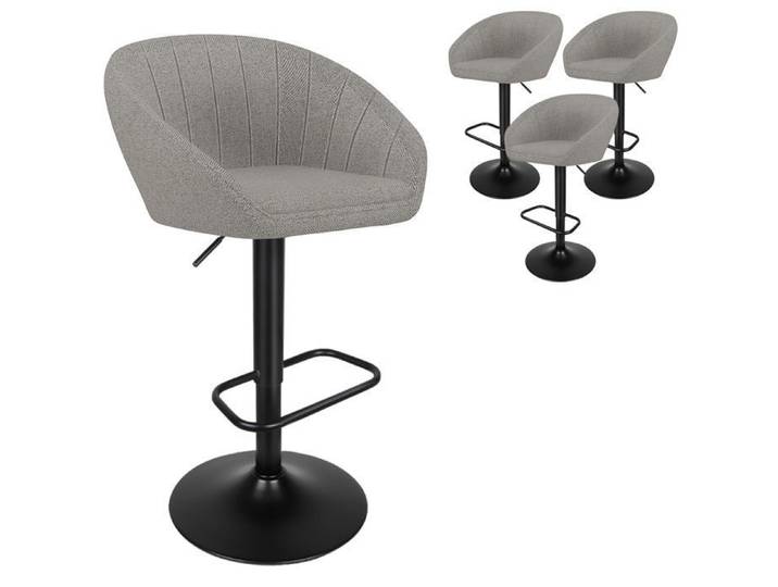 Lot de 4 Tabouret Bar - MIPAN - Tabouret Cuisine Pivotante en Velours - Réglable en Hauteur - Gris clair