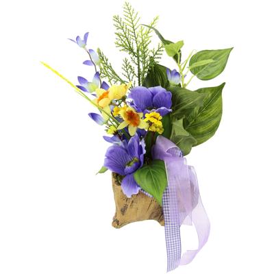 Kunstpflanze I.GE.A. "Gesteck Narzissen und Anemonen mit Beiwerk", gelb (gelb, violett), B:15cm H:20cm L:12cm, Kunstpflanzen, Kunstpflanze, 20 cm
