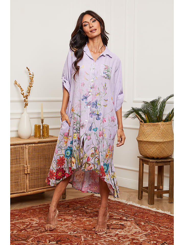 Fleur de Lin Leinen-Kleid "Faroudja" in Lila - XXL