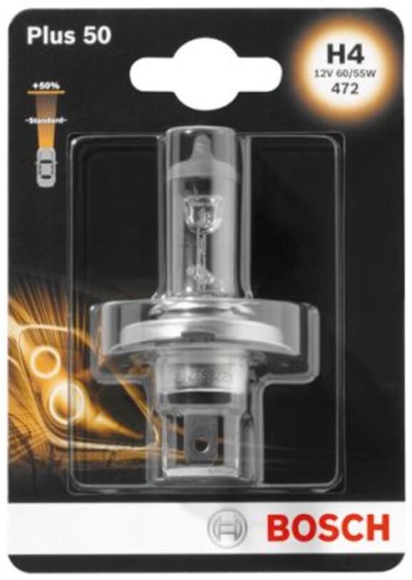 Ampoule halogène BOSCH H4 Plus 50% 12V/ 60W/55W, 1 pièce
