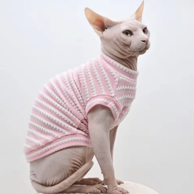 Inspire Picks Breathable Summer Sphynx Cat Vest Striped Shirt For Sphynx & Devon Rex Cats pink xl