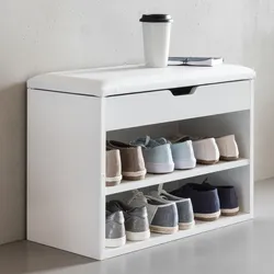KADIMA DESIGN Schuhbank CIGNO mit Stauraum: Gepolsterter Kunstlederbezug, Weiß, Melaminharzbeschichtung