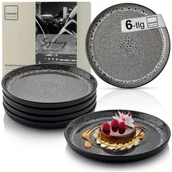 Sänger Geschirr Dessertteller Set Sydney, Teller, Grau, Schwarz