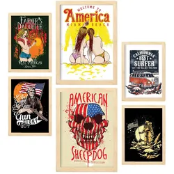 POSTER Set Mit 6 Amerika In Rustikale Zitate A3 & A4 Rahmen Aus Hellem Holz
