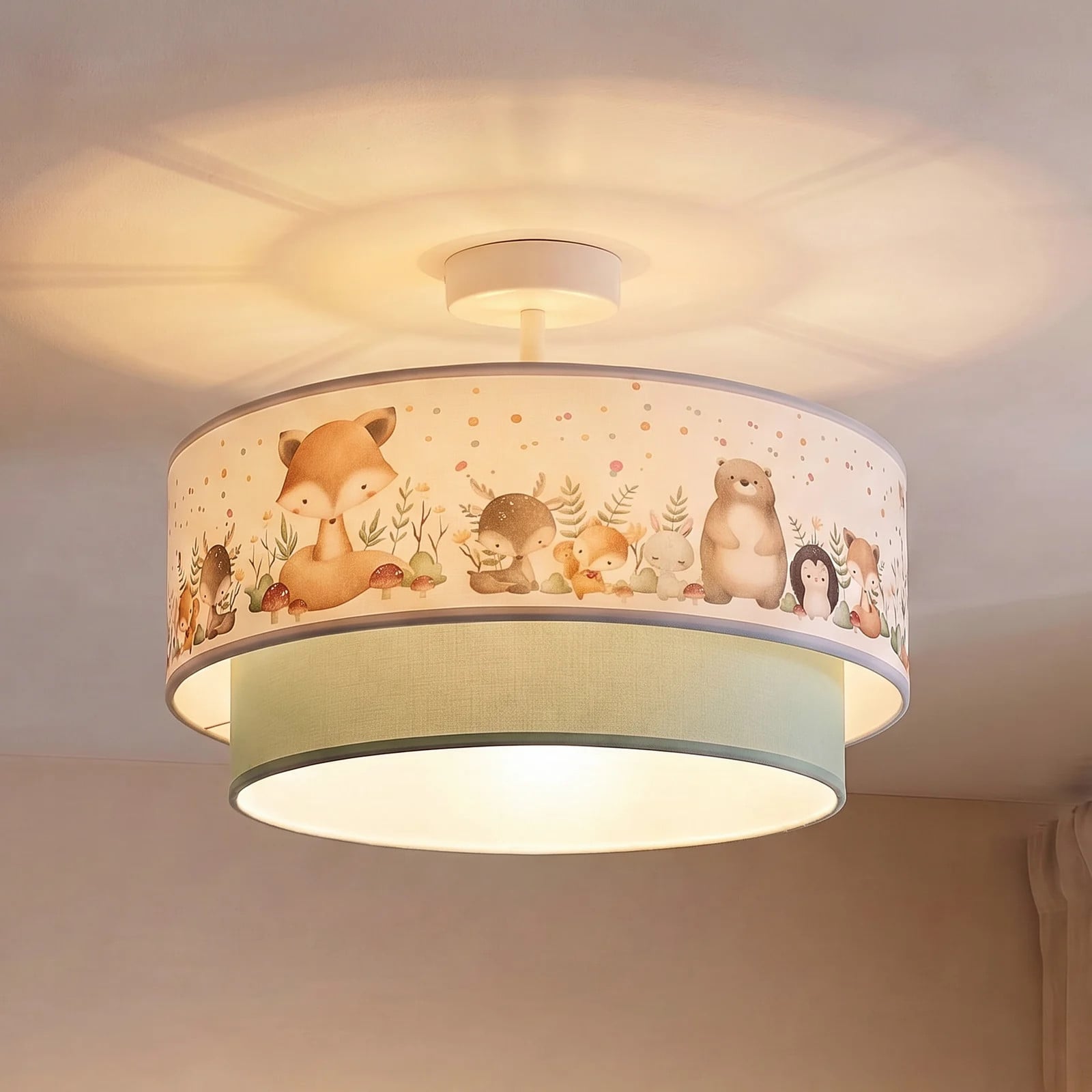 Duolla Boho plafondlamp voor de kinderkamer, saliegroen/bonte kleuren, Ø 40 cm, textiel