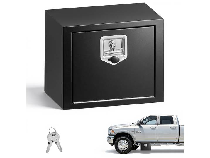 Boîte à outils en acier SucceBuy pour le dessous de caisse de camion avec serrure et clés, organiseur de rangement étanche pour remorque, coffre sous châssis pour camion, fourgonnette, SUV