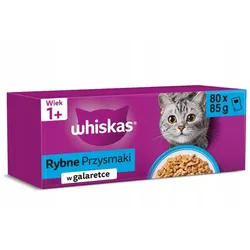 Whiskas Adult 80x85g Nassfutter für Katzen Fischsnacks in Gelee