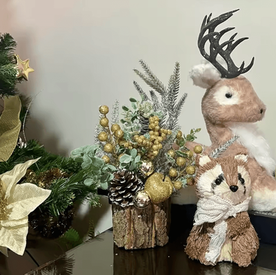 Inspire Curations Mini Christmas Tree With Pine Cone & Red Berry Tabletop Festive Decor gold