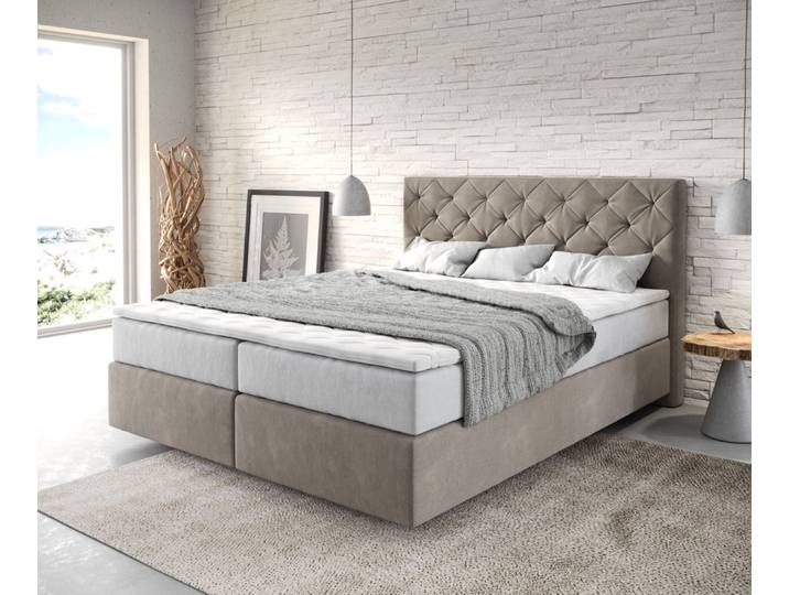 Boxspringbett Dream-Great 160x200 cm Mikrofaser Beige mit TFK Matratze und Visco Topper, Boxspringbetten