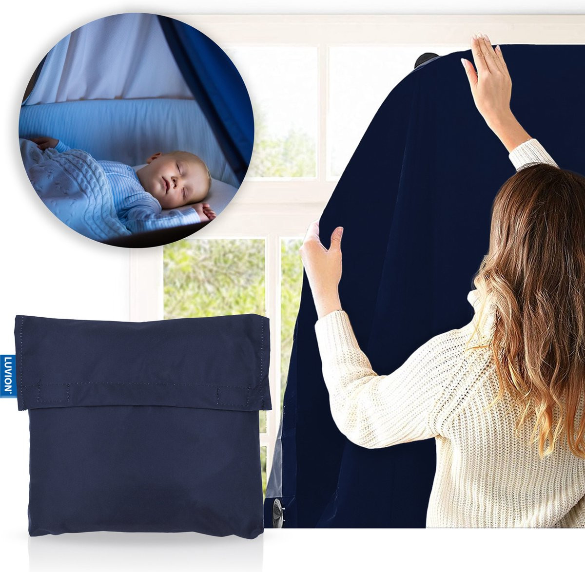 LUVION Verduisteringsgordijn met zuignappen - Navy - Geschikt voor ramen tot maximaal 130 x 200 cm
