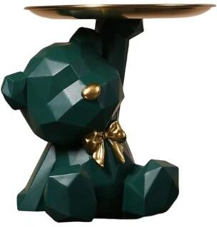 HomeDecorAndMore LLC Geometric Bear Resin Key Holder Stylish Home Decor Tray dark Green