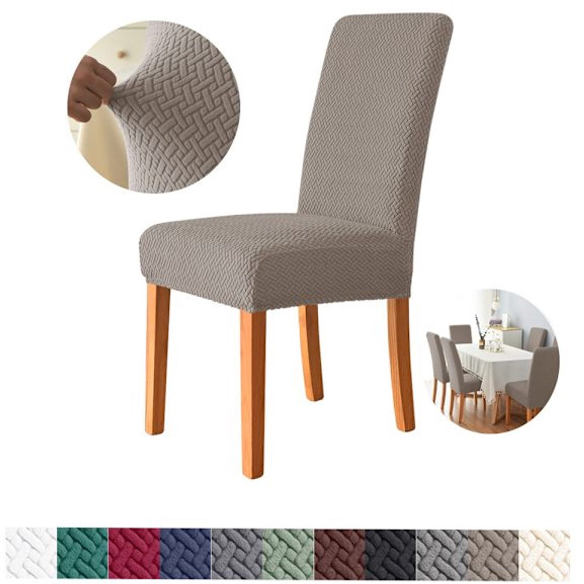 Set van 6 verwijderbare stretch stoelhoezen voor eetkamerstoelen