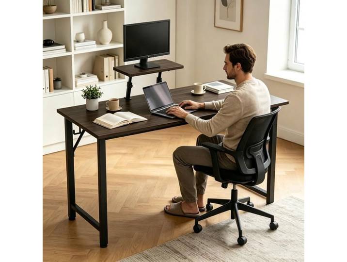 Rcynview Bureau d'Ordinateur 100x50cm - Bureau Informatique Ergonomique - Avec Support Écran Amovible+Crochet Casque - Noir