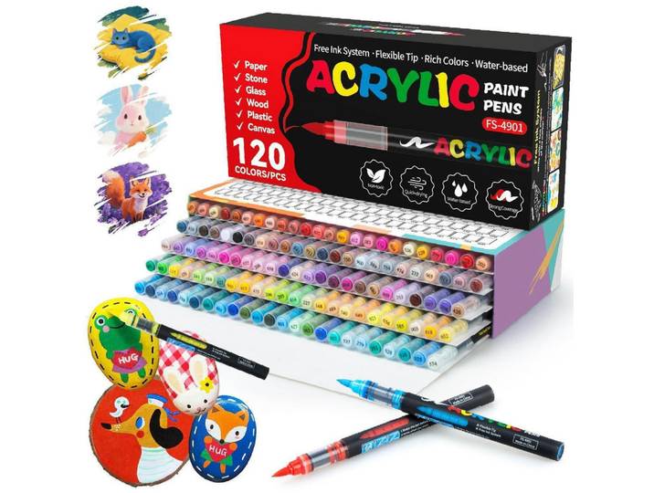 Acrylstifte Set 120 Farben für verschiedene Oberflächen, Mehrfarbig, Kunststoff, 1x1x1 cm, Dekoration, Malbedarf & Bastelbedarf