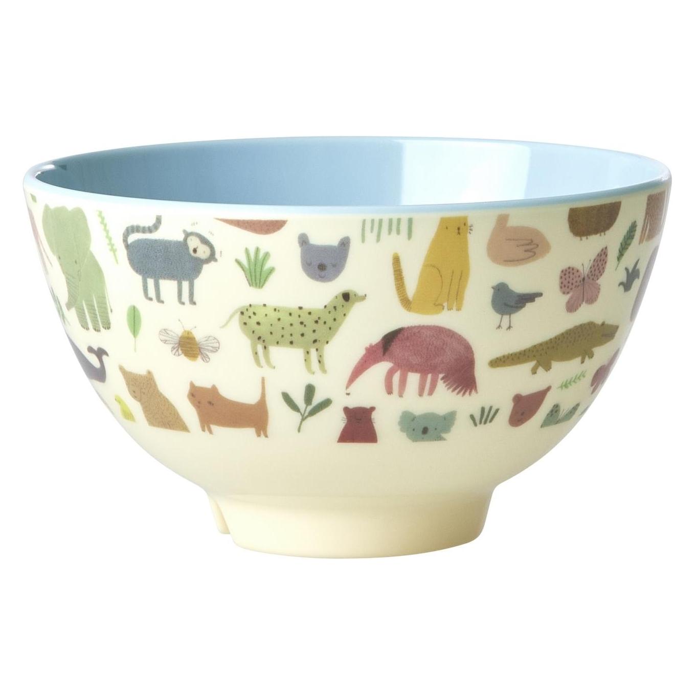 Rice Melamine Bowl Small 300 ml Dusty Blue Sweet Jungle Print (MELBW-SSWJUNMI)