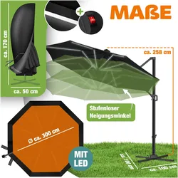 Kesser, Sonnenschirm, Sonnenschirm Ampelschirm SUN Rund XL Ø330 cm inkl. Abdeckung (3.30 m)