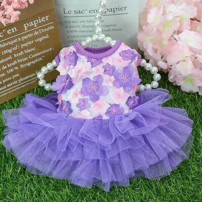 Pet Hub Lace Chiffon Dog Dress: Flower Fashion For Parties, Birthdays, Weddings S 2