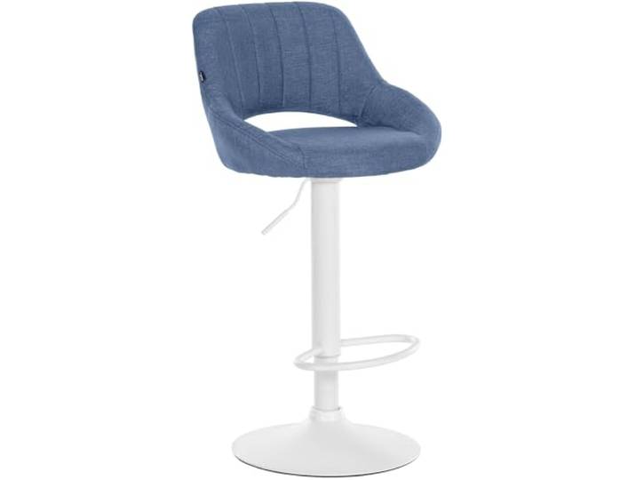 CLP Barhocker höhenverstellbar mit Lehne Milet, Barstuhl gepolstert Stoffbezug, Tresenstuhl mit Metallgestell drehbar Farbe blau Gestell Farbe weiß