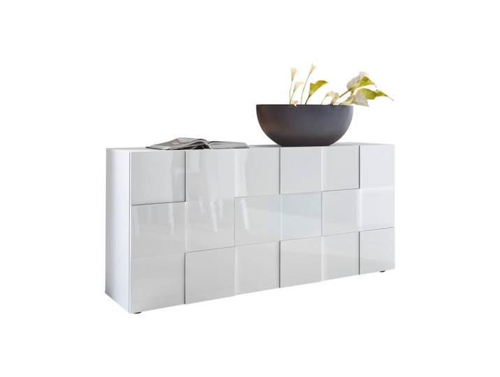 Mid.you Sideboard, Weiß Hochglanz, Kunststoff, 3 Fächer, 181x84x42 cm, Wohnzimmer, Kommoden & Sideboards, Sideboards