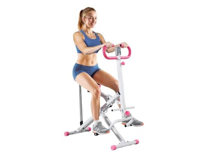 VEVOR Machine à Squats Domestique\, Rameur Vertical Pliable pour Squats Profonds\, Appareil d'Entraînement des Fessiers et des Jambes\, avec 3 Bandes de Résistance\, pour Fitness Domicile\, Blanc